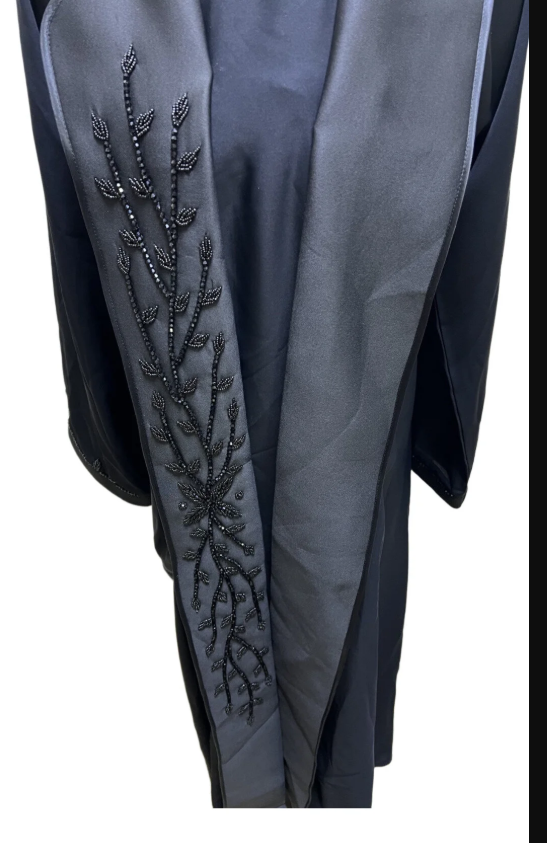 Bl-4	Luxury Black Beaded Coat-Style Abaya with Inner Dress Set	Black