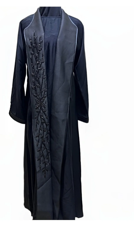 Bl-4	Luxury Black Beaded Coat-Style Abaya with Inner Dress Set	Black