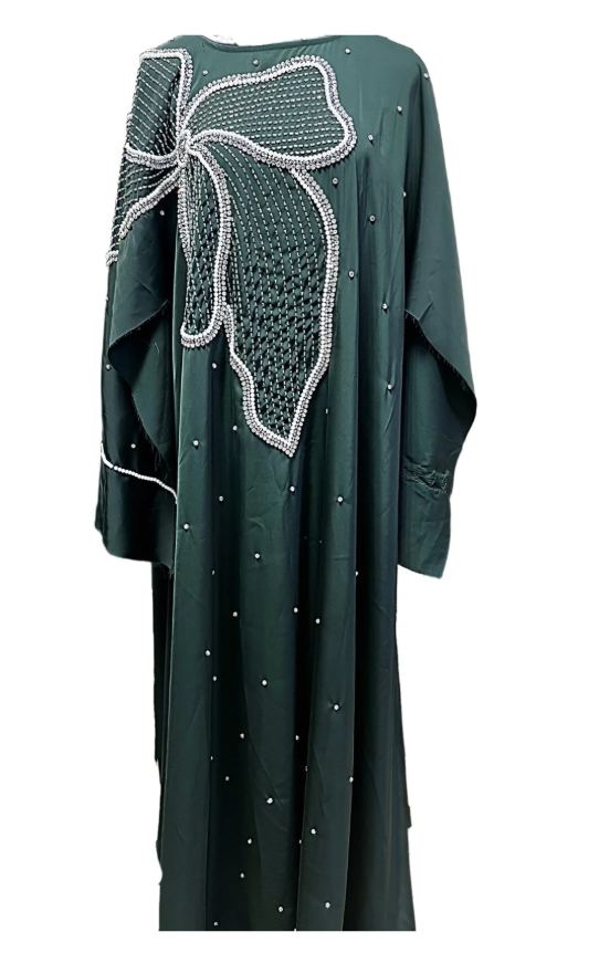 Gr-1	Elegant Stone-Embellished Emerald Green Abaya Evening Dress