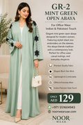 GR2 Mint green open abaya